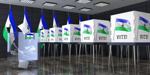 Lesotho - polling station with ballot box and voting booths - election concept - 3D illustration