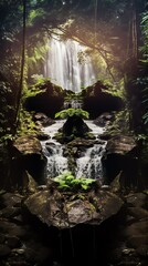 an optical illusion  of a jungle landscape in the shape of a skull 