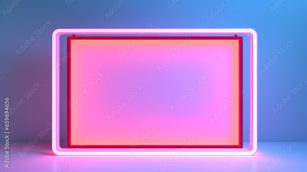 Wall mural luminous edges: square and rectangle frames enhanced with bicolor neon glow