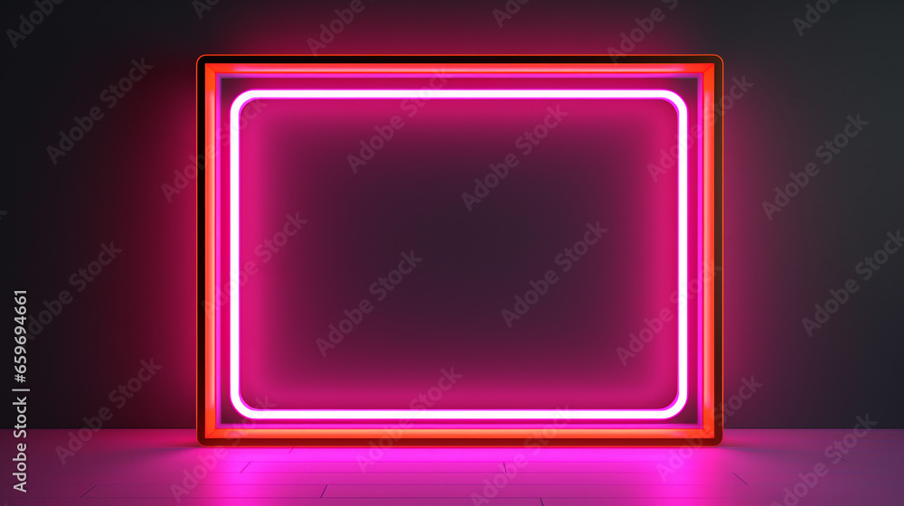 Wall mural luminous edges: square and rectangle frames enhanced with bicolor neon glow