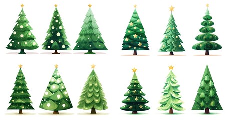 Obraz premium cartoon illustration of cute Christmas tree with gold start on top, isolated on white background, collection set, Generative Ai
