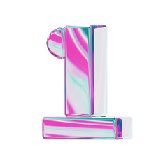 Number 1. alphabet 3D design in iridescent color style for banner, glossy icons, design posters holographic.