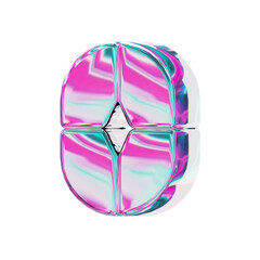 Number 0. alphabet 3D design in iridescent color style for banner, glossy icons, design posters holographic.