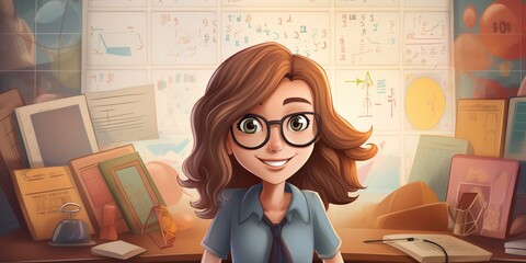 Female mathematician , concept of Mathematical equations - obrazy, fototapety, plakaty