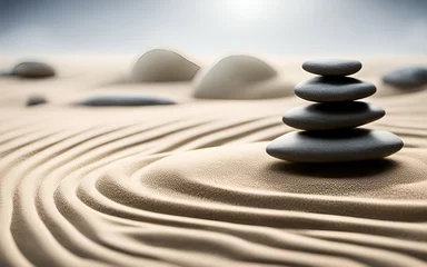 Poster Im Rahmen Tranquil Zen garden with sand and stones © Tilra