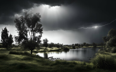 Dramatic thunderstorm in nature