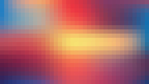 Background gradient pixel mosaic combination of vibrant blues, red and oranges