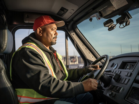 The image captures truck drivers inside their cabs, displaying their dedication and hard work.