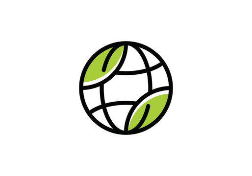 globe with leaf logo, world nature creative combination of symbols vector design