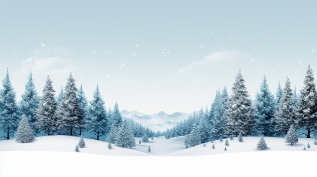Christmas card with a spruce forest and the words "Happy Holidays." Banner for the winter season