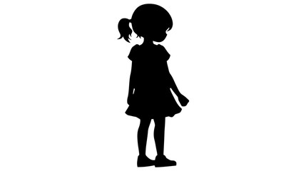 Black silhouette of little girl on white background. Character for computer game or thriller. Vector illustration