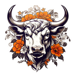 bull skull and flowers