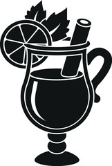 Cartoon Black and White Illustration Vector Of A Coffee Latte Drink with Cinnamon Stick and Orange Wedge