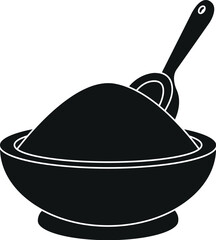 Cartoon Black and White Illustration Vector Of A Bowl of Porridge With A Spoon in