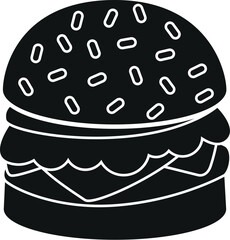Cartoon Black and White Illustration Vector Of A Fast Food Burger with Lettuce and Cheese