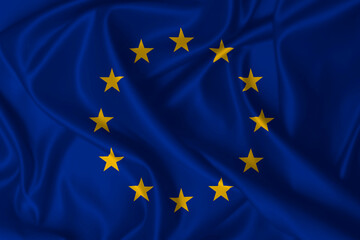 Flag of Europe Union waving in the wind on fabric texture