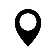 Black pin location logo or map pointer icon on white background