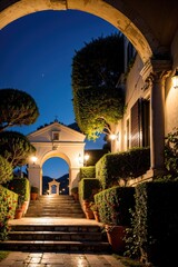 the entrance of the palace in the night