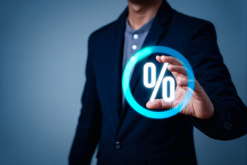 Percentage icon glowing for financial planning, banking increase interest rate or mortgage...