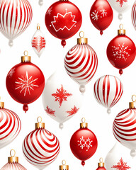 Red and White Christmas Ornaments, repeatable seamless pattern