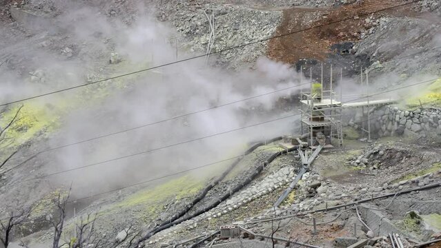 Plumes rising from the explosion crater of Owakudani.