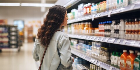 a woman is shopping in super market, generative AI - obrazy, fototapety, plakaty