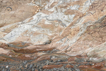 Pink rock formation on the beach in North Devon