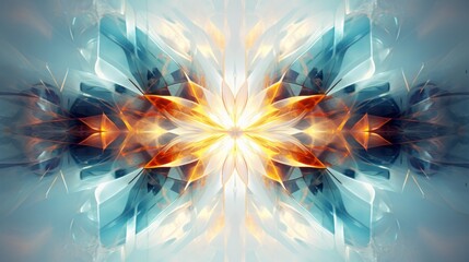 Fractal glassmorphism Kaleidoscopic abstract design with a split tone colored background. Generative AI