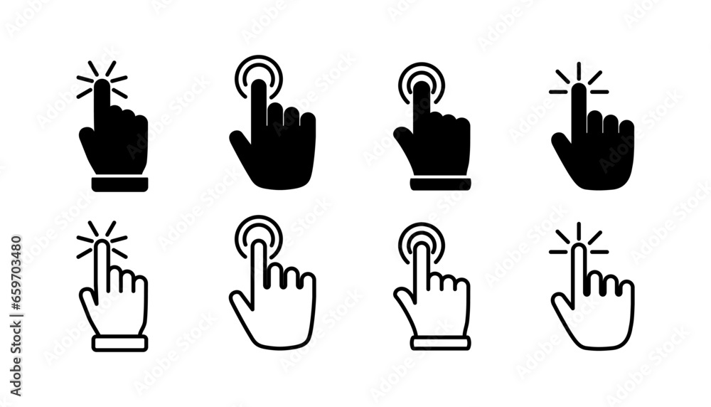 Poster hand click icon vector. clicking finger icon. pointer icon