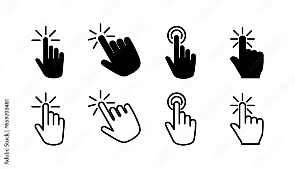 Poster hand click icon vector. clicking finger icon. pointer icon
