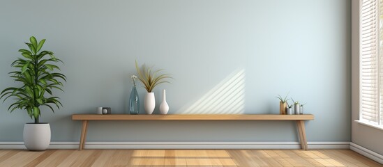 Spacious indoor window with unrolled blinds - obrazy, fototapety, plakaty