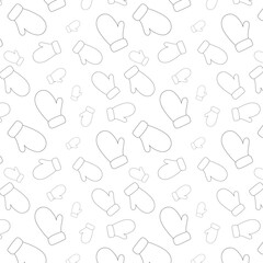 Seamless pattern with warm clothes, gloves, knitted accessories, Christmas patterns, New Year. Winter mittens background in black and white coloring christmas colors.