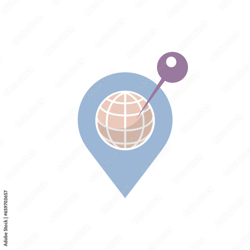 Poster this image is a drop pin icon with a globe in the middle and a pin pinpointing at it and can be used