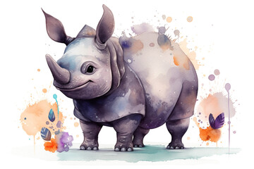 Cute full length black rhinoceros, concept of Wildlife art