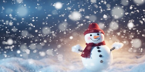 Fototapeta premium christmas snowy winter snowman snowflakes falling background cinematic