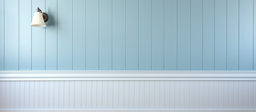 Silver hooks on white wainscoting against light blue walls with no items hanging