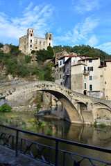 Fototapeta na wymiar Dolceacqua, Liguria, Italy 06-08-2023- The ancient medieval village of Dolceacqua and the Doria Castle in the Ligurian hinterland