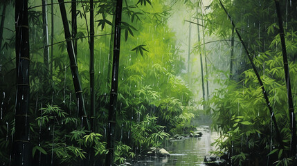 bamboo forest in the morning - obrazy, fototapety, plakaty