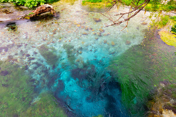 Scenic view of Blue Eye deep karst water spring, Albania