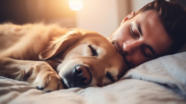 Dog Sleeping with his Owner in Bed, Friendship, Faithfulness