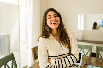 Gorgeous woman smiling excited about remote work