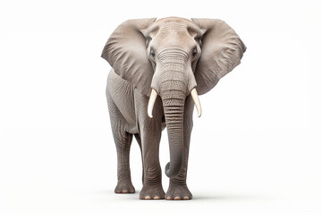 Elephant isolated on a white background. Animal front view portrait.	