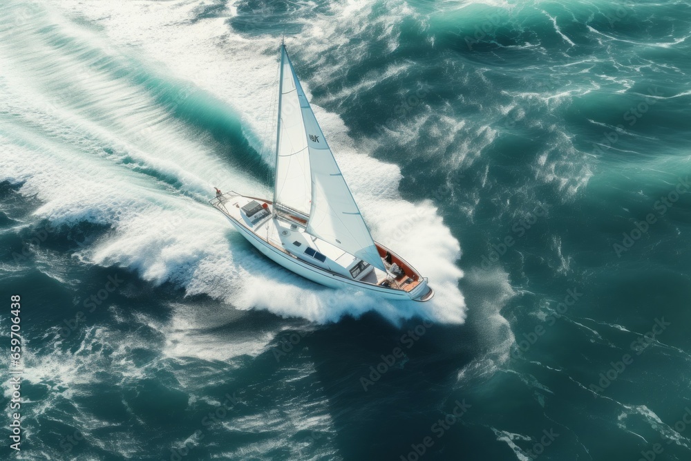 Poster sailboat at sea. conceptual symbol. background with selective focus and copy space