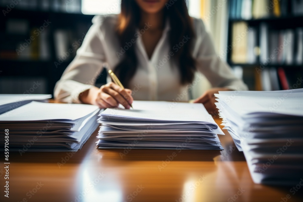 Poster paper files, office work. background with selective focus and copy space