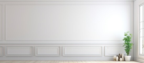 Scandinavian inspired illustration shows a white room devoid of furniture