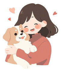 Fototapeta premium Woman hugs her dog with love cartoon illustration isolated.