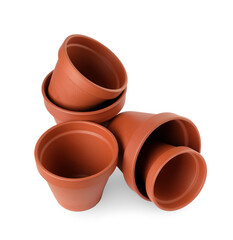 Empty clay flower pots isolated on white