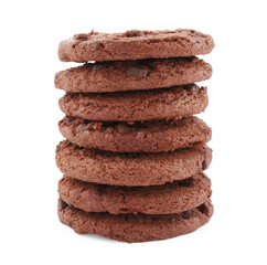 Stack of delicious chocolate chip cookies isolated on white