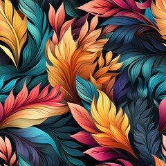 Seamless pattern with tropical leaves vibrant color vector graphic background. 