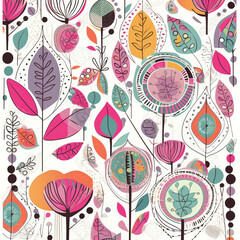 fun bright floral pattern illustration, graphic resource, digital artwork